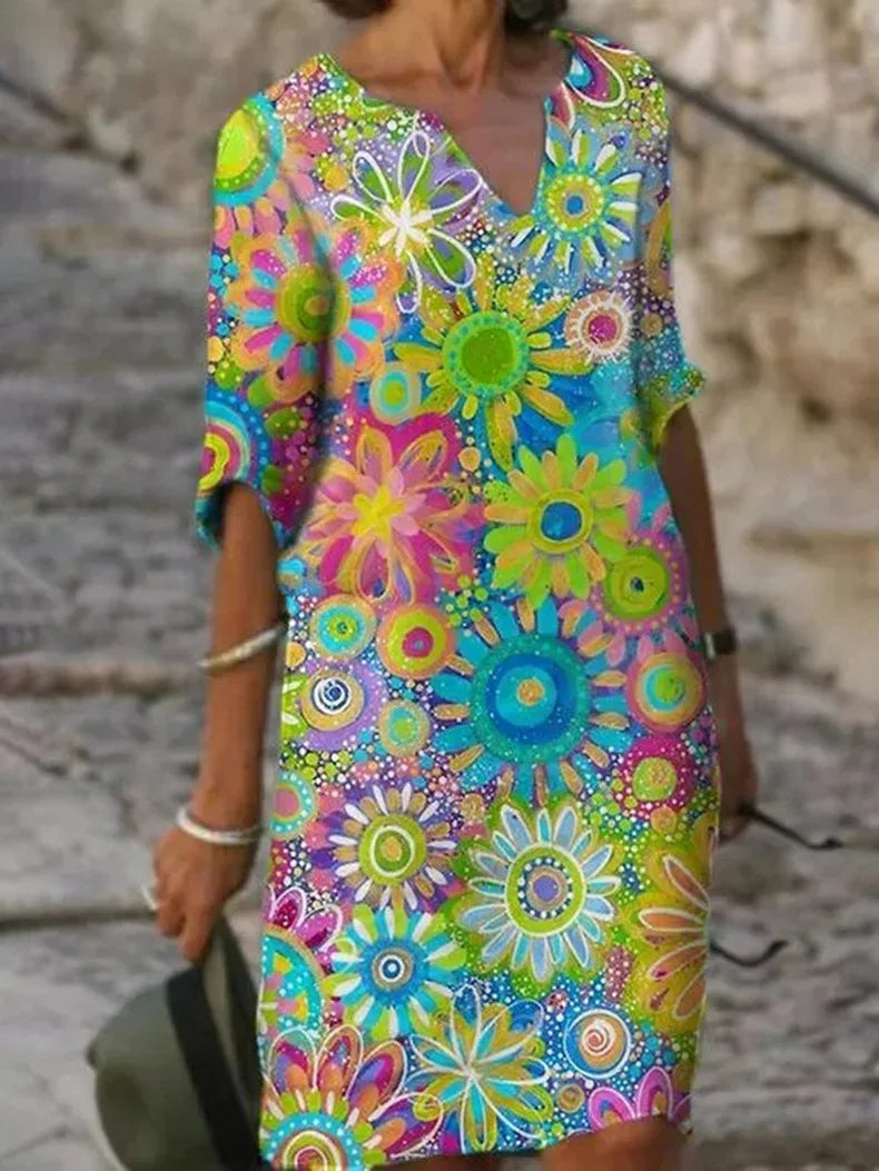 ModeParisienne® Elegant Floral Dress – Timeless Charming V-Neck Dress